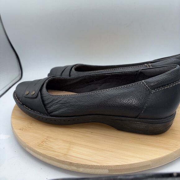 Clarks Pegg Abbie Black Leather Slip On Comfort Flats Shoes Women’s Size 10 - Picture 4 of 10